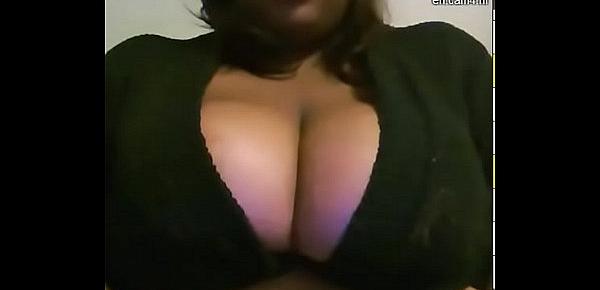  Horny ebony slut whore4ur writing on her big tits on cam